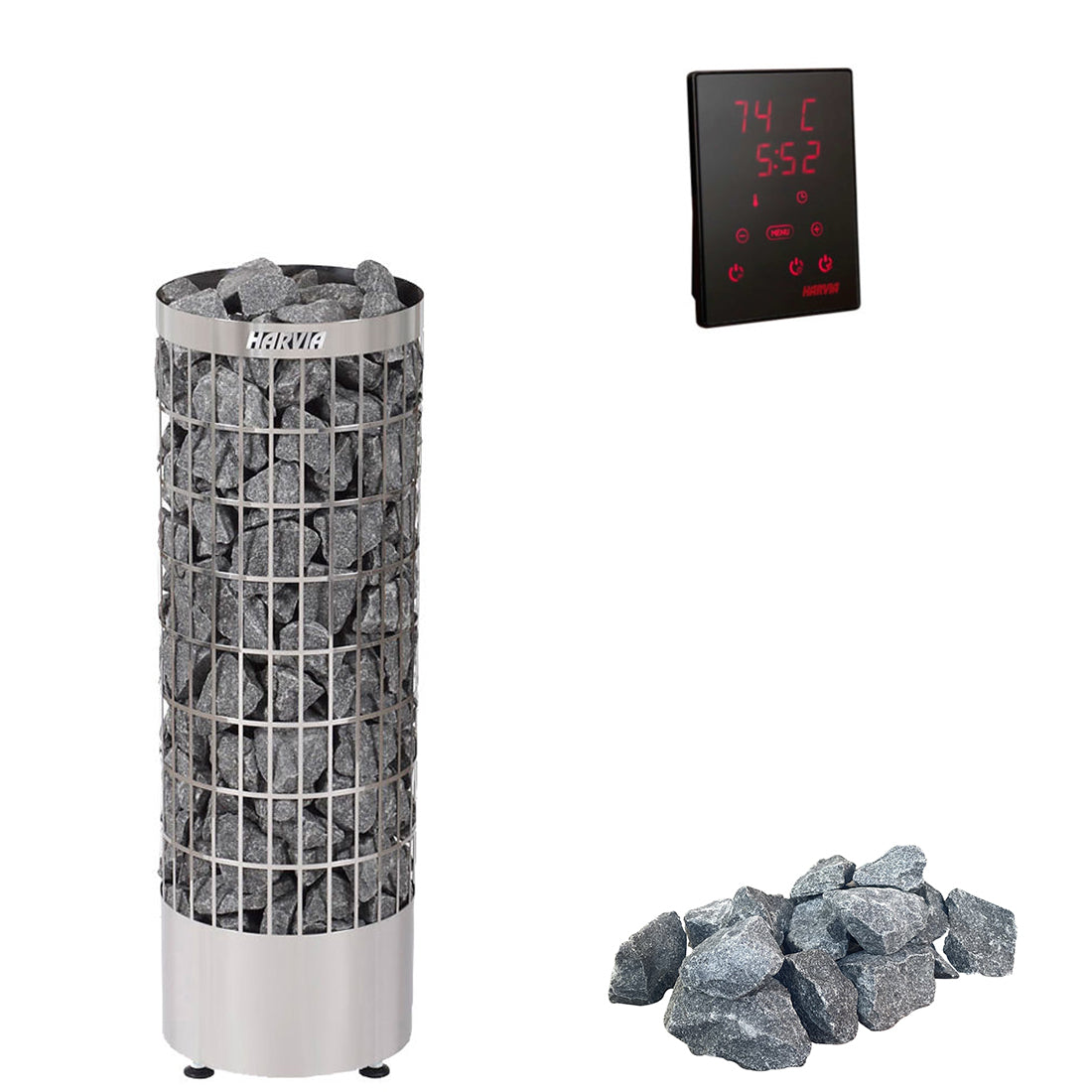Harvia Cilindro E | Elektrische saunakachelset met Harvia CX110 bedieningspaneel + saunastenen | 6,8 kW / 9 kW