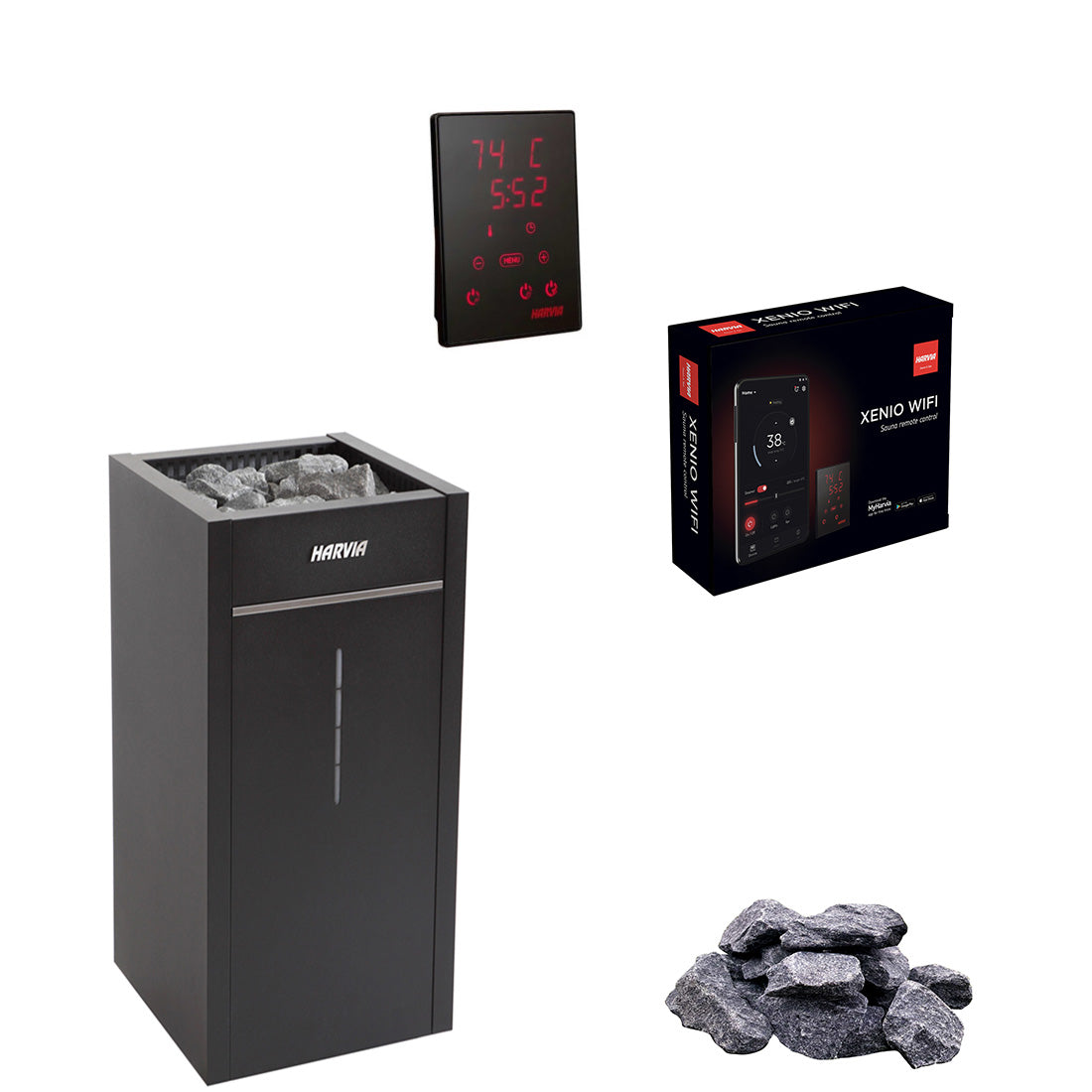 Harvia Virta Combi Komplettset | Sauna Elektroofen mit Verdampfer Funktion - CX110C Bedienteil und Steuerung über das Handy | 6.8 / 9 / 10.8 kW