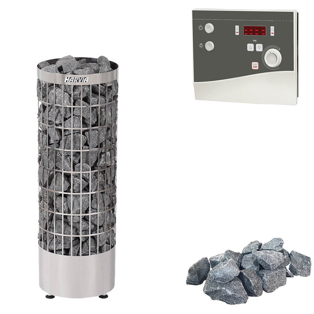 Harvia Cilindro E | Elektrische saunakachelset met sentiotec K4 Next saunabesturing + saunastenen | 6,8 kW / 9 kW