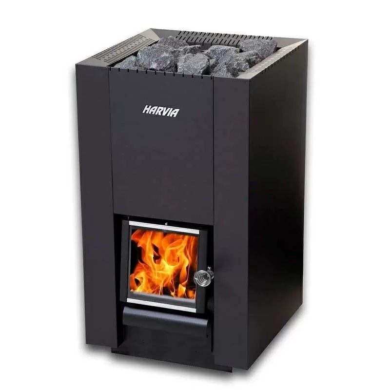 Harvia Lineair 22 | Saunakachel hout complete set met BimSchV niveau 2 - incl. schoorsteenset &amp; 40 kg saunastenen | 14,3 kW