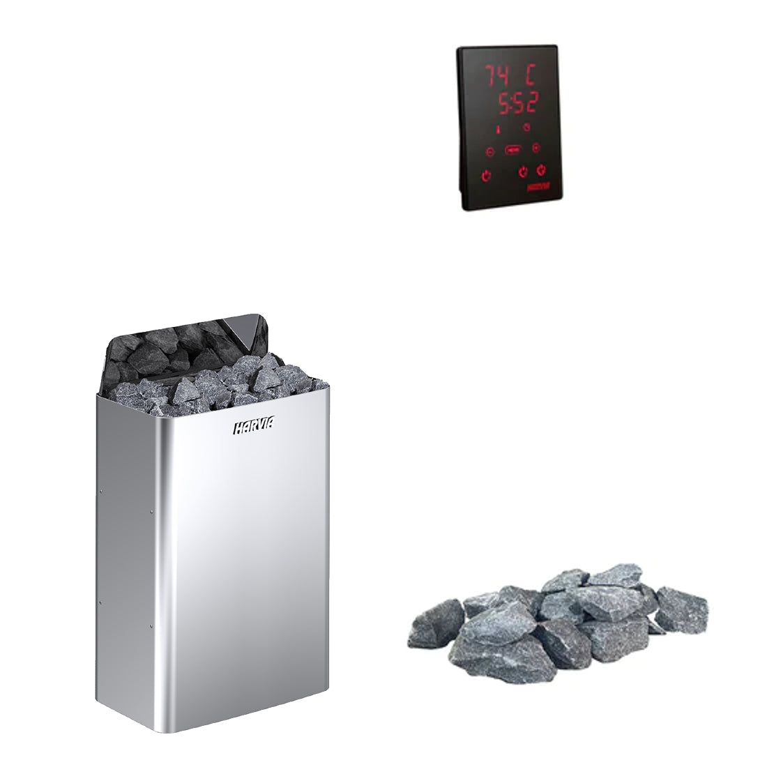 Harvia The Wall E | Elektro Saunaofen Set mit Harvia CX110 Bedienfeld + Saunasteine | 4.5 kW / 6 kW / 9 kW